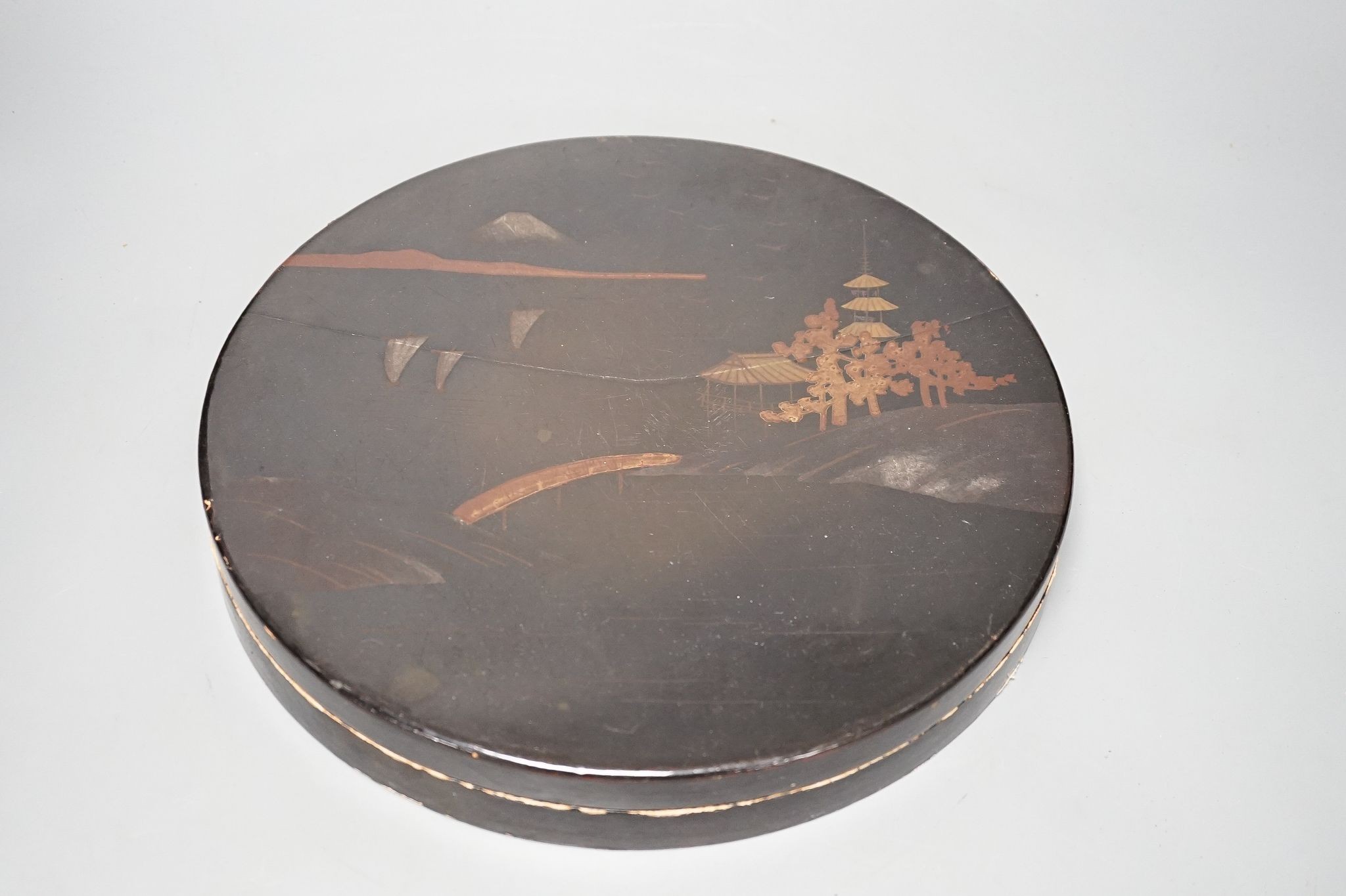 A Japanese green prunus and cracked ice vase and cover and a boxed Satsuma supper set, vase 37cm